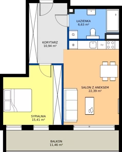 2 pokoje, mieszkanie 55,37 m², piętro 1, oferta nr D15, Osiedle Gwiezdna - budynek D, Sosnowiec, Zagórze, ul. Gwiezdna 18E
