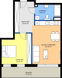 2 pokoje, mieszkanie 55,37 m², piętro 2, oferta nr D22, Osiedle Gwiezdna - budynek D, Sosnowiec, Zagórze, ul. Gwiezdna 18E