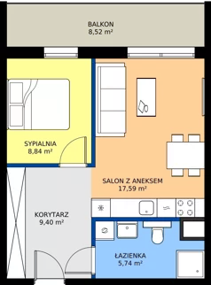 2 pokoje, mieszkanie 41,57 m², piętro 4, oferta nr D33, Osiedle Gwiezdna - budynek D, Sosnowiec, Zagórze, ul. Gwiezdna 18E