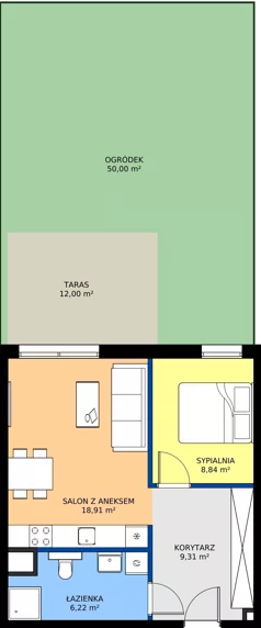 2 pokoje, mieszkanie 43,35 m², parter, oferta nr D3, Osiedle Gwiezdna - budynek C,D, Sosnowiec, Zagórze, ul. Gwiezdna 18E