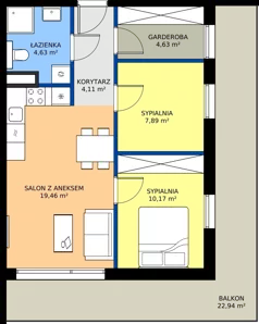 3 pokoje, mieszkanie 50,89 m², piętro 6, oferta nr D49, Osiedle Gwiezdna - budynek D, Sosnowiec, Zagórze, ul. Gwiezdna 18E