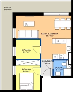 3 pokoje, mieszkanie 46,45 m², piętro 4, oferta nr D31, Osiedle Gwiezdna - budynek D, Sosnowiec, Zagórze, ul. Gwiezdna 18E