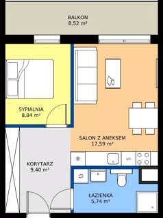 2 pokoje, mieszkanie 41,77 m², piętro 6, oferta nr D47, Osiedle Gwiezdna - budynek C,D, Sosnowiec, Zagórze, ul. Gwiezdna 18E