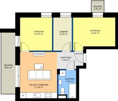 4 pokoje, mieszkanie 55,87 m², piętro 3, oferta nr K17, Osiedle Dębowy Park - budynek K, Siemianowice Śląskie, Bytków, ul. Oświęcimska 7a