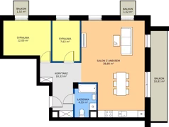 3 pokoje, mieszkanie 73,39 m², piętro 2, oferta nr K16, Osiedle Dębowy Park - budynek K, Siemianowice Śląskie, Bytków, ul. Oświęcimska 7a