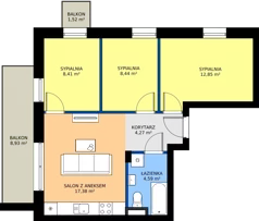 4 pokoje, mieszkanie 55,94 m², piętro 2, oferta nr K11, Osiedle Dębowy Park - budynek K, Siemianowice Śląskie, Bytków, ul. Oświęcimska 7a