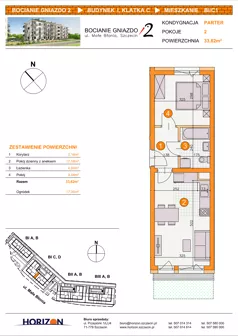 2 pokoje, mieszkanie 33,82 m², parter, oferta nr BI/C1, Bocianie Gniazdo 2, Szczecin, Północ, Żelechowa, ul. Małe Błonia