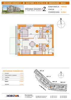 2 pokoje, mieszkanie 32,30 m², parter, oferta nr BII/A4, Bocianie Gniazdo 2, Szczecin, Północ, Żelechowa, ul. Małe Błonia