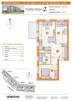 3 pokoje, mieszkanie 50,61 m², piętro 2, oferta nr BIII/B13, Bocianie Gniazdo 2, Szczecin, Północ, Żelechowa, ul. Małe Błonia