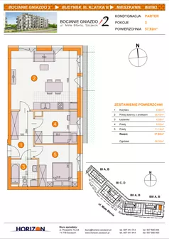 3 pokoje, mieszkanie 57,60 m², piętro 2, oferta nr BII/B14, Bocianie Gniazdo 2, Szczecin, Północ, Żelechowa, ul. Małe Błonia