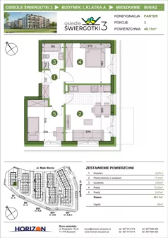 3 pokoje, mieszkanie 47,73 m², piętro 3, oferta nr BI/3/A2, Osiedle Świergotki 3, Szczecin, Północ, Żelechowa, ul. Małe Błonia