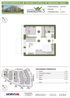 2 pokoje, mieszkanie 31,55 m², parter, oferta nr BI/0/A4, Osiedle Świergotki 3, Szczecin, Północ, Żelechowa, ul. Małe Błonia