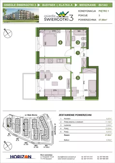 3 pokoje, mieszkanie 47,98 m², piętro 1, oferta nr BI/1/A3, Osiedle Świergotki 3, Szczecin, Północ, Żelechowa, ul. Małe Błonia
