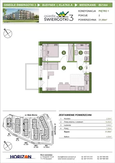 2 pokoje, mieszkanie 31,55 m², piętro 1, oferta nr BI/1/A4, Osiedle Świergotki 3, Szczecin, Północ, Żelechowa, ul. Małe Błonia