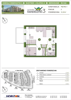2 pokoje, mieszkanie 31,47 m², piętro 1, oferta nr BI/1/A6, Osiedle Świergotki 3, Szczecin, Północ, Żelechowa, ul. Małe Błonia