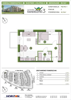 2 pokoje, mieszkanie 44,16 m², piętro 1, oferta nr BI/1/A7, Osiedle Świergotki 3, Szczecin, Północ, Żelechowa, ul. Małe Błonia