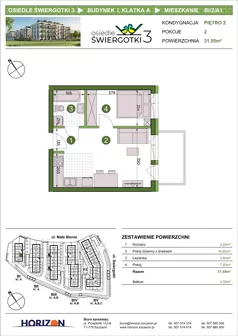 2 pokoje, mieszkanie 31,55 m², piętro 2, oferta nr BI/2/A1, Osiedle Świergotki 3, Szczecin, Północ, Żelechowa, ul. Małe Błonia