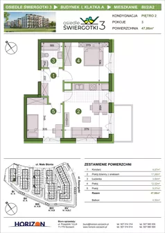 3 pokoje, mieszkanie 47,86 m², piętro 2, oferta nr BI/2/A2, Osiedle Świergotki 3, Szczecin, Północ, Żelechowa, ul. Małe Błonia