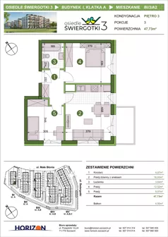 3 pokoje, mieszkanie 47,73 m², piętro 3, oferta nr BI/3/A2, Osiedle Świergotki 3, Szczecin, Północ, Żelechowa, ul. Małe Błonia
