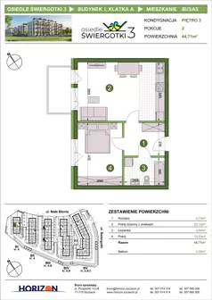 2 pokoje, mieszkanie 44,71 m², piętro 3, oferta nr BI/3/A5, Osiedle Świergotki 3, Szczecin, Północ, Żelechowa, ul. Małe Błonia