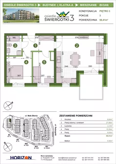 3 pokoje, mieszkanie 58,41 m², piętro 3, oferta nr BI/3/A8, Osiedle Świergotki 3, Szczecin, Północ, Żelechowa, ul. Małe Błonia