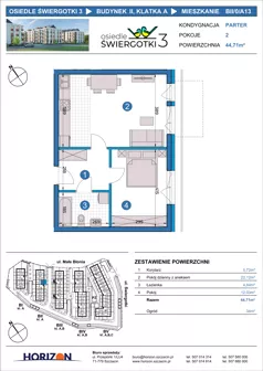 2 pokoje, mieszkanie 44,71 m², parter, oferta nr BII/0/A13, Osiedle Świergotki 3, Szczecin, Północ, Żelechowa, ul. Małe Błonia