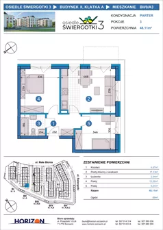 3 pokoje, mieszkanie 48,11 m², parter, oferta nr BII/0/A3, Osiedle Świergotki 3, Szczecin, Północ, Żelechowa, ul. Małe Błonia