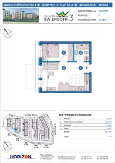 2 pokoje, mieszkanie 31,55 m², parter, oferta nr BII/0/A5, Osiedle Świergotki 3, Szczecin, Północ, Żelechowa, ul. Małe Błonia
