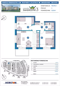 3 pokoje, mieszkanie 52,05 m², piętro 1, oferta nr BII/1/A10, Osiedle Świergotki 3, Szczecin, Północ, Żelechowa, ul. Małe Błonia