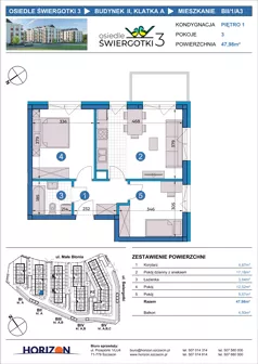 3 pokoje, mieszkanie 47,98 m², piętro 1, oferta nr BII/1/A3, Osiedle Świergotki 3, Szczecin, Północ, Żelechowa, ul. Małe Błonia