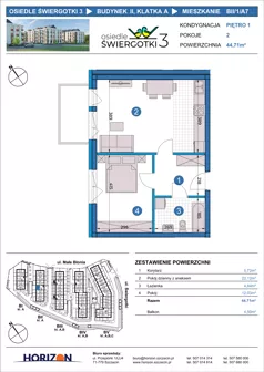 2 pokoje, mieszkanie 44,71 m², piętro 1, oferta nr BII/1/A7, Osiedle Świergotki 3, Szczecin, Północ, Żelechowa, ul. Małe Błonia