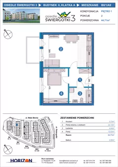 2 pokoje, mieszkanie 44,71 m², piętro 1, oferta nr BII/1/A9, Osiedle Świergotki 3, Szczecin, Północ, Żelechowa, ul. Małe Błonia