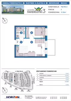 2 pokoje, mieszkanie 31,55 m², piętro 2, oferta nr BII/2/A2, Osiedle Świergotki 3, Szczecin, Północ, Żelechowa, ul. Małe Błonia