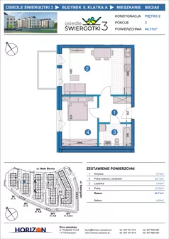2 pokoje, mieszkanie 44,71 m², piętro 2, oferta nr BII/2/A8, Osiedle Świergotki 3, Szczecin, Północ, Żelechowa, ul. Małe Błonia