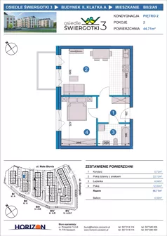 2 pokoje, mieszkanie 44,71 m², piętro 2, oferta nr BII/2/A9, Osiedle Świergotki 3, Szczecin, Północ, Żelechowa, ul. Małe Błonia