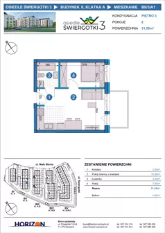 2 pokoje, mieszkanie 31,55 m², piętro 3, oferta nr BII/3/A1, Osiedle Świergotki 3, Szczecin, Północ, Żelechowa, ul. Małe Błonia