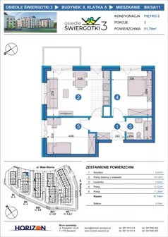 3 pokoje, mieszkanie 51,79 m², piętro 3, oferta nr BII/3/A11, Osiedle Świergotki 3, Szczecin, Północ, Żelechowa, ul. Małe Błonia