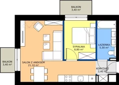 2 pokoje, apartament inwestycyjny 35,60 m², piętro 2, oferta nr B1.13, Rezydencja Chłabówka, Zakopane, ul. Chłabówka Górna