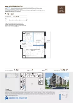 2 pokoje, mieszkanie 43,40 m², piętro 1, oferta nr A 1.2, Nowe Zabłocie, Kraków, Podgórze, Zabłocie, ul. Pana Tadeusza 7