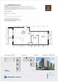 2 pokoje, mieszkanie 55,17 m², piętro 5, oferta nr C 5.1, Nowe Zabłocie, Kraków, Podgórze, Zabłocie, ul. Pana Tadeusza 7