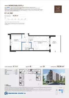 2 pokoje, mieszkanie 50,98 m², piętro 1, oferta nr E 1.4, Nowe Zabłocie, Kraków, Podgórze, Zabłocie, ul. Pana Tadeusza 7