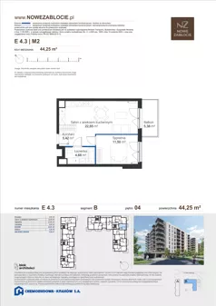2 pokoje, mieszkanie 44,25 m², piętro 4, oferta nr E 4.3, Nowe Zabłocie, Kraków, Podgórze, Zabłocie, ul. Pana Tadeusza 7