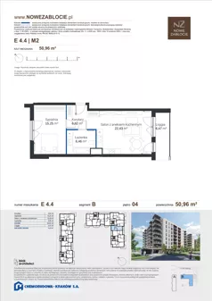 2 pokoje, mieszkanie 50,96 m², piętro 4, oferta nr E 4.4, Nowe Zabłocie, Kraków, Podgórze, Zabłocie, ul. Pana Tadeusza 7
