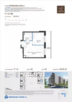 2 pokoje, mieszkanie 43,25 m², piętro 1, oferta nr F 1.2, Nowe Zabłocie, Kraków, Podgórze, Zabłocie, ul. Pana Tadeusza 7