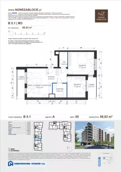 3 pokoje, mieszkanie 66,51 m², piętro 5, oferta nr B 5.1, Nowe Zabłocie, Kraków, Podgórze, Zabłocie, ul. Pana Tadeusza 7