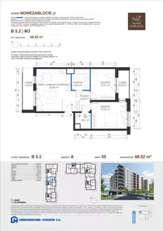 3 pokoje, mieszkanie 68,02 m², piętro 5, oferta nr B 5.2, Nowe Zabłocie, Kraków, Podgórze, Zabłocie, ul. Pana Tadeusza 7