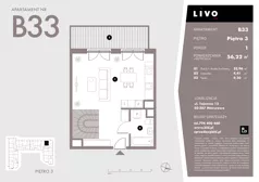 1 pokój, mieszkanie 56,22 m², piętro 3, oferta nr B33, Livo, Warszawa, Białołęka, Grodzisk, ul. Tajemna 12