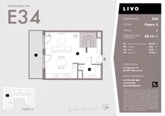 1 pokój, mieszkanie 58,15 m², piętro 3, oferta nr E34, Livo, Warszawa, Białołęka, Grodzisk, ul. Tajemna 12