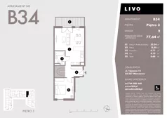 2 pokoje, mieszkanie 77,64 m², piętro 3, oferta nr B34, Livo, Warszawa, Białołęka, Grodzisk, ul. Tajemna 12