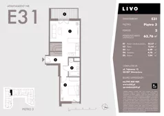 2 pokoje, mieszkanie 63,76 m², piętro 3, oferta nr E31, Livo, Warszawa, Białołęka, Grodzisk, ul. Tajemna 12